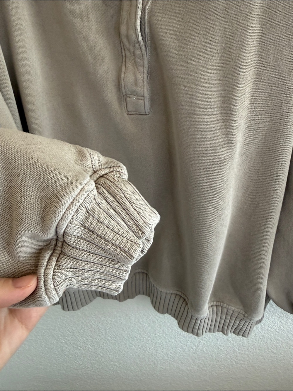 aerie oh snap Sweatshirt in Taupe with a Quilted Collar, Snap Henley Funnel Neck - Picture 6 of 12